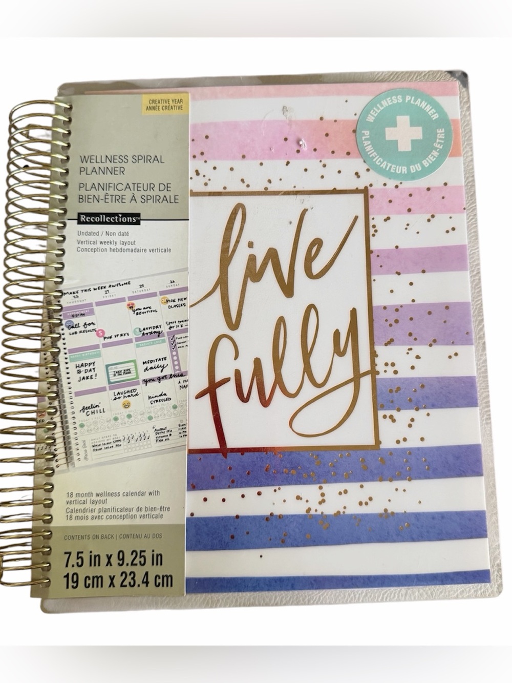 Recollections Live Fully Wellness Spiral Planner - Pink, Lavender, Blue Stripes